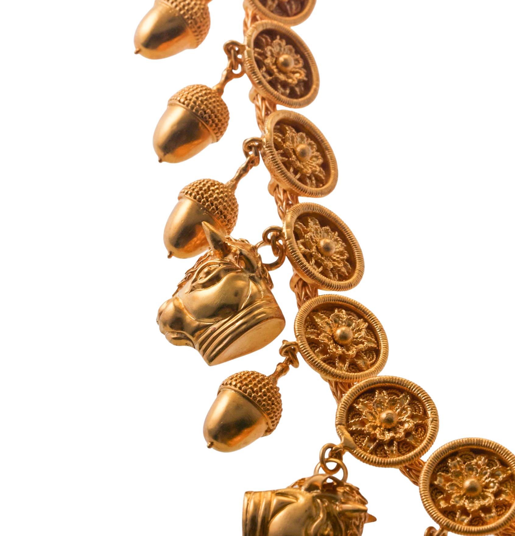 Impressive 18k gold,Etruscan Revival style, acorns and bulls motif necklace by Lalaounis Greece. Necklace measures 16