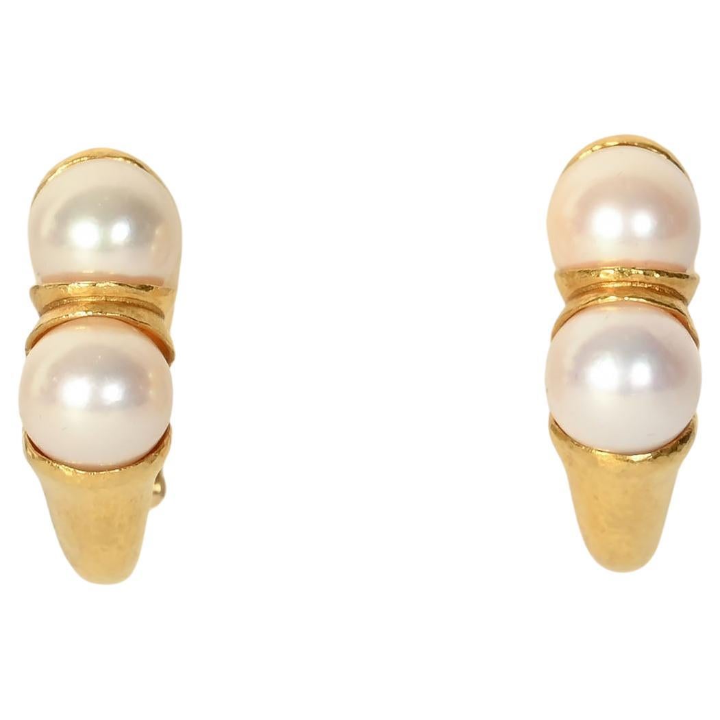 Lalaounis Gold and Pearl Earrings For Sale
