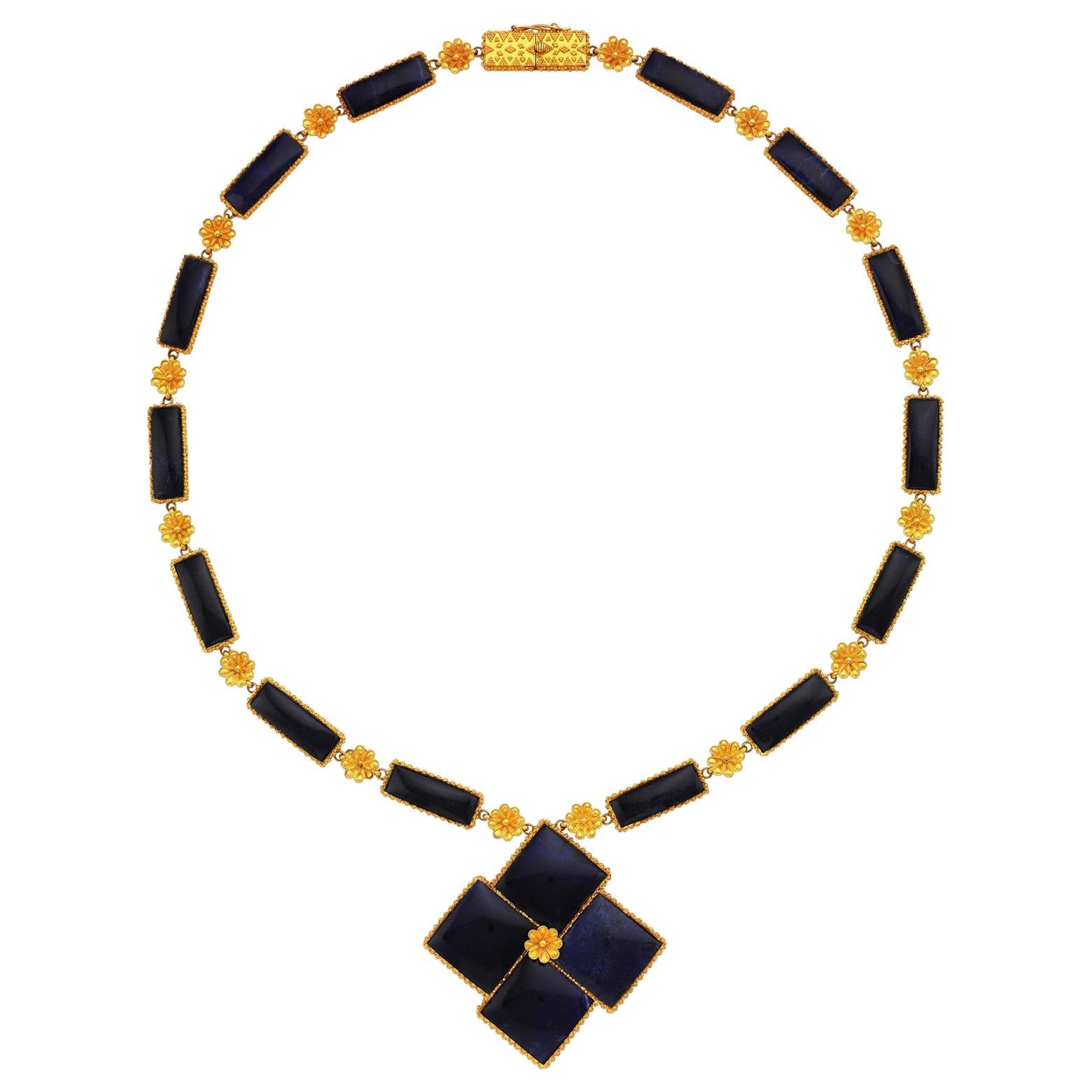 Lalaounis Gold and Sodalite Necklace For Sale at 1stDibs