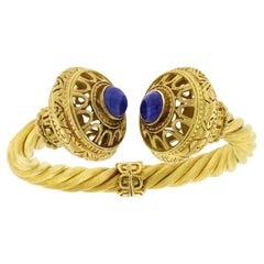 LALAoUNIS Gold Cuff Bangle bracelet with Cab Sapphires