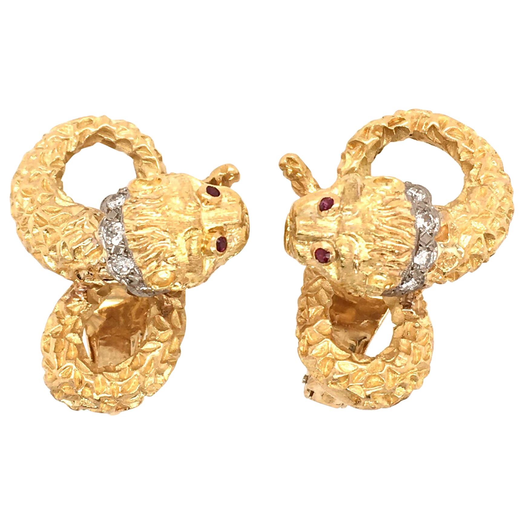 Lalaounis Gold, Diamond and Ruby Chimera Earrings