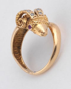 Lalaounis Gold Diamond and Ruby Ram’s Head Ring