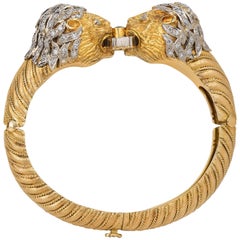 Lalaounis Gold, Diamond, and Sapphire Loin Head Bangle