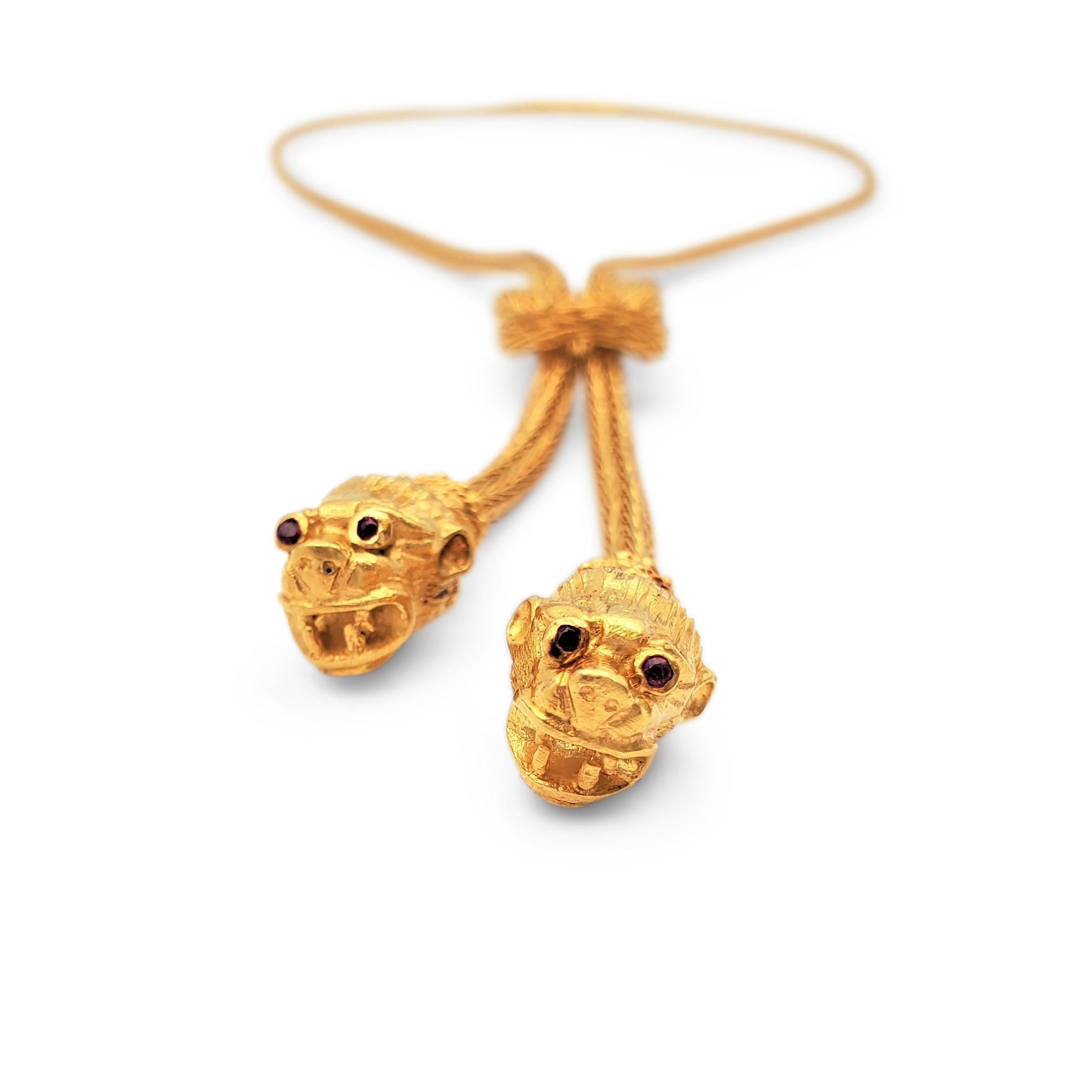 Lalaounis Gold 'Hercules Knot' Lions Heads Lariat Necklace In Excellent Condition In New York, NY