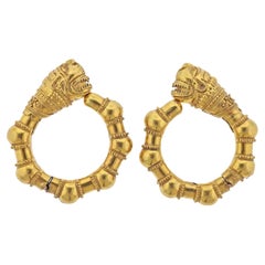 Lalaounis Greece Chimera Gold Hoop Earrings