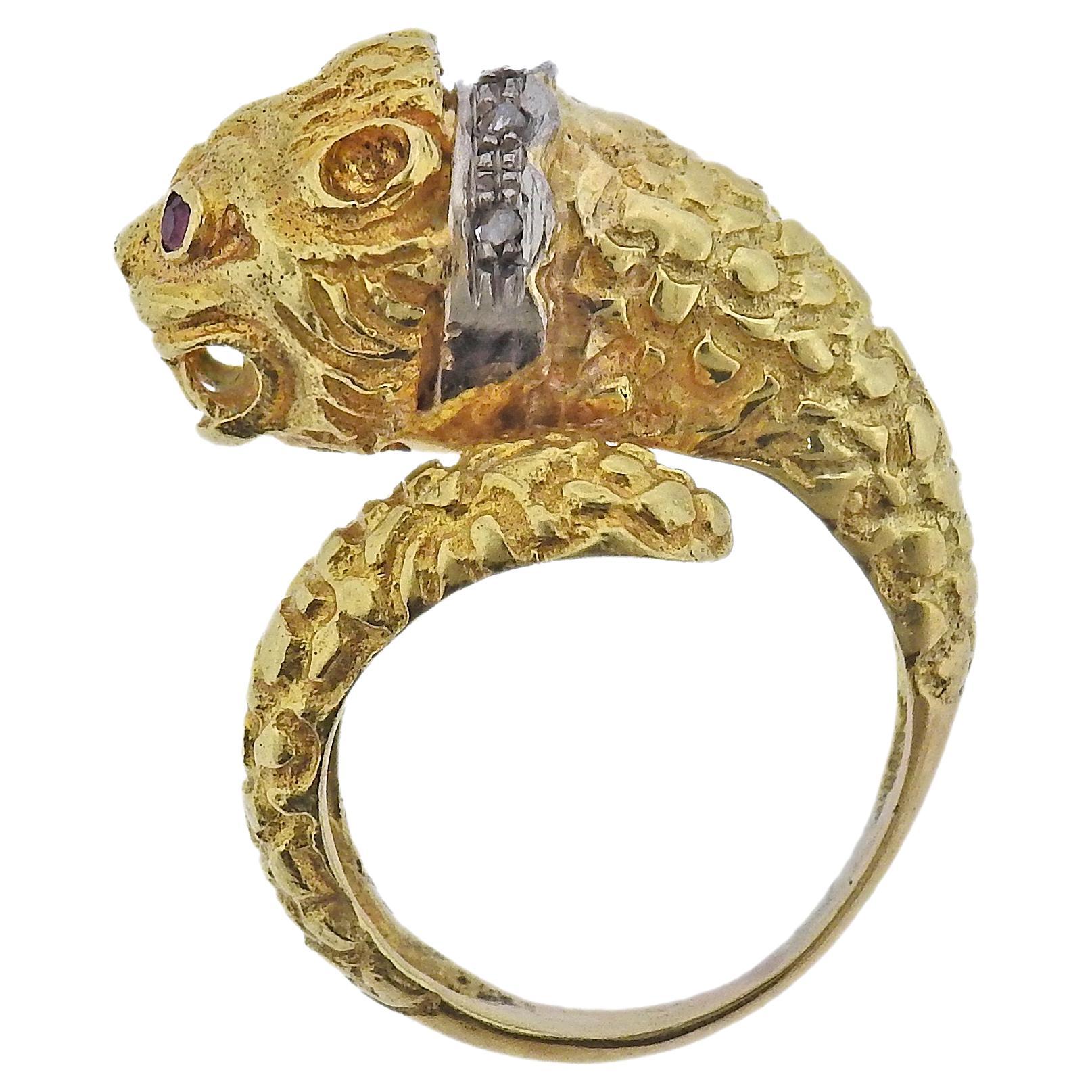 Lalaounis Greece Chimera Ruby Diamond Gold Ring For Sale