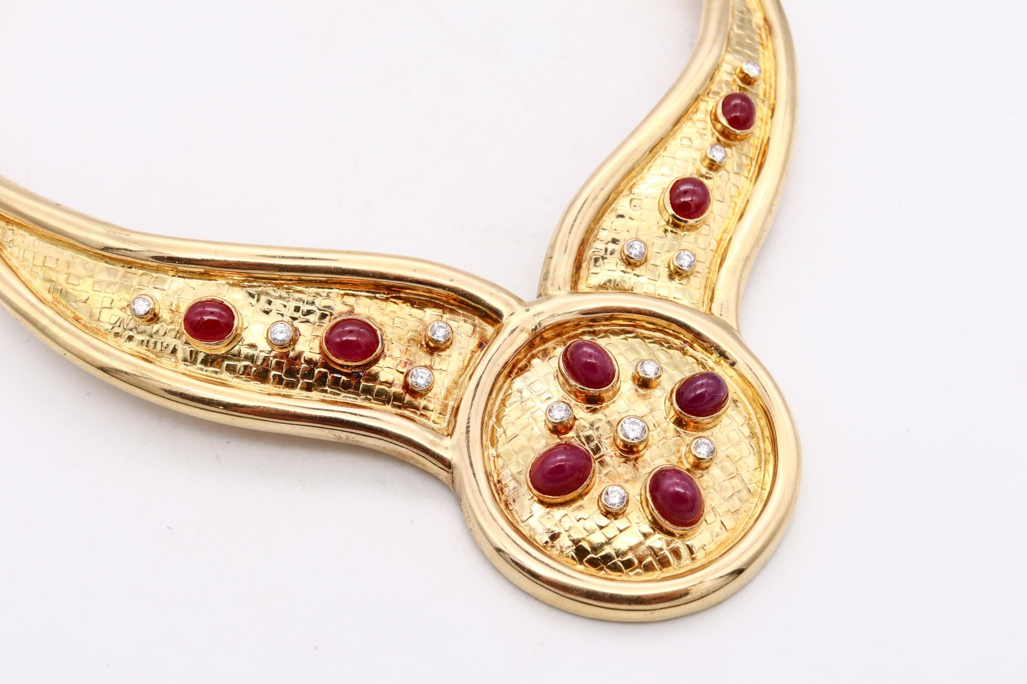 Lalaounis Greece Choker Necklace 18Kt Yellow Gold With 16.67 Cts Diamonds Rubies 1