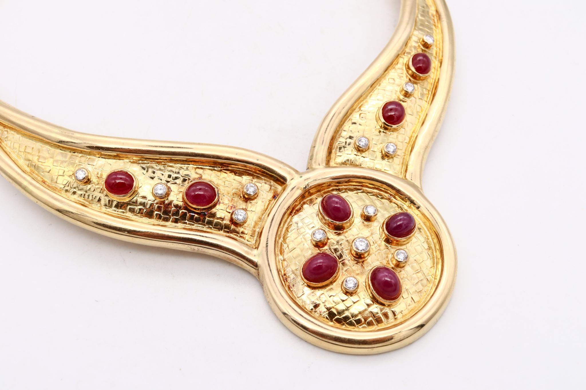 Lalaounis Greece Choker Necklace 18Kt Yellow Gold With 16.67 Cts Diamonds Rubies For Sale 1