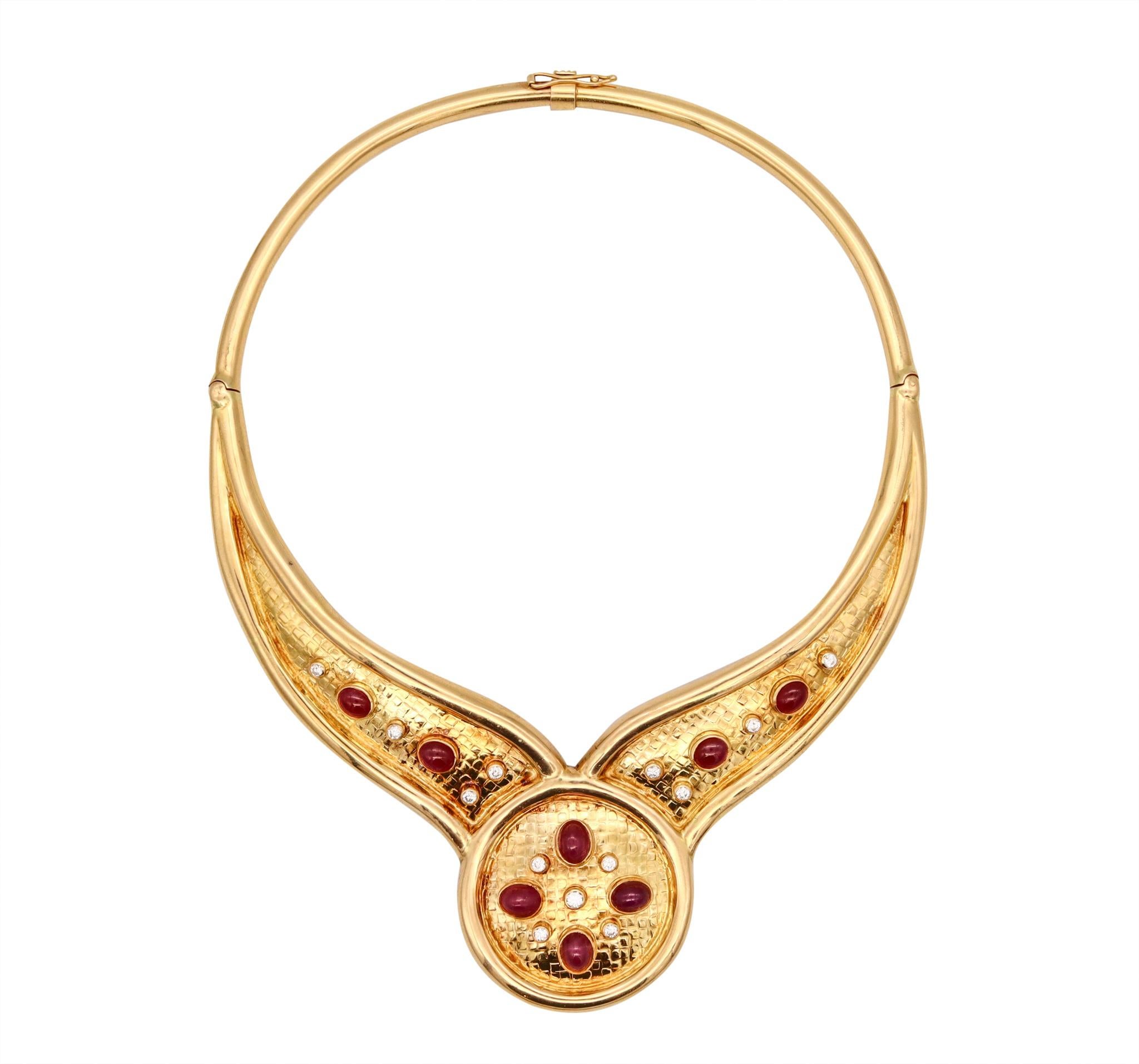 Lalaounis Greece Choker Necklace 18Kt Yellow Gold With 16.67 Cts Diamonds Rubies 2