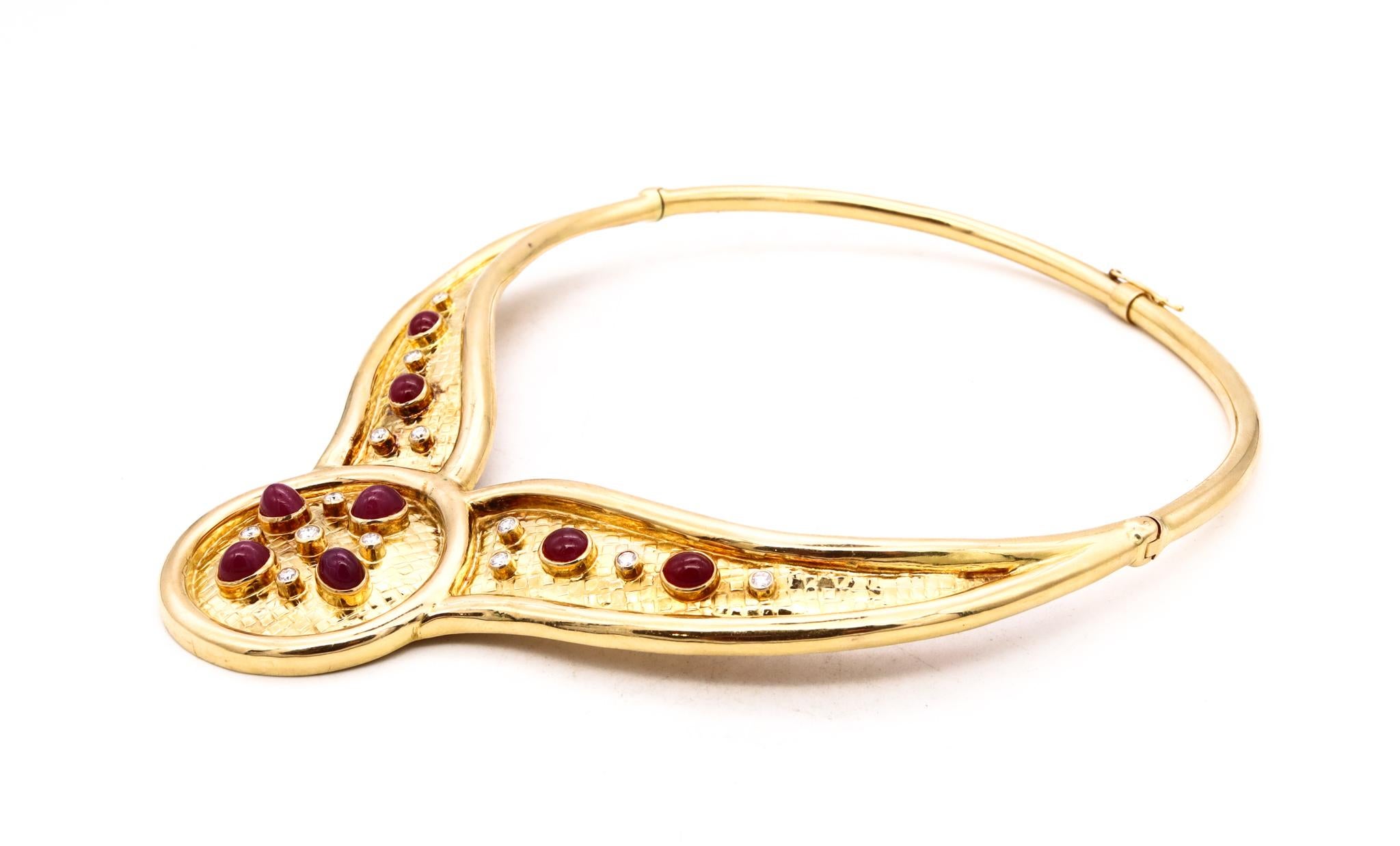 Lalaounis Greece Choker Necklace 18Kt Yellow Gold With 16.67 Cts Diamonds Rubies For Sale 3
