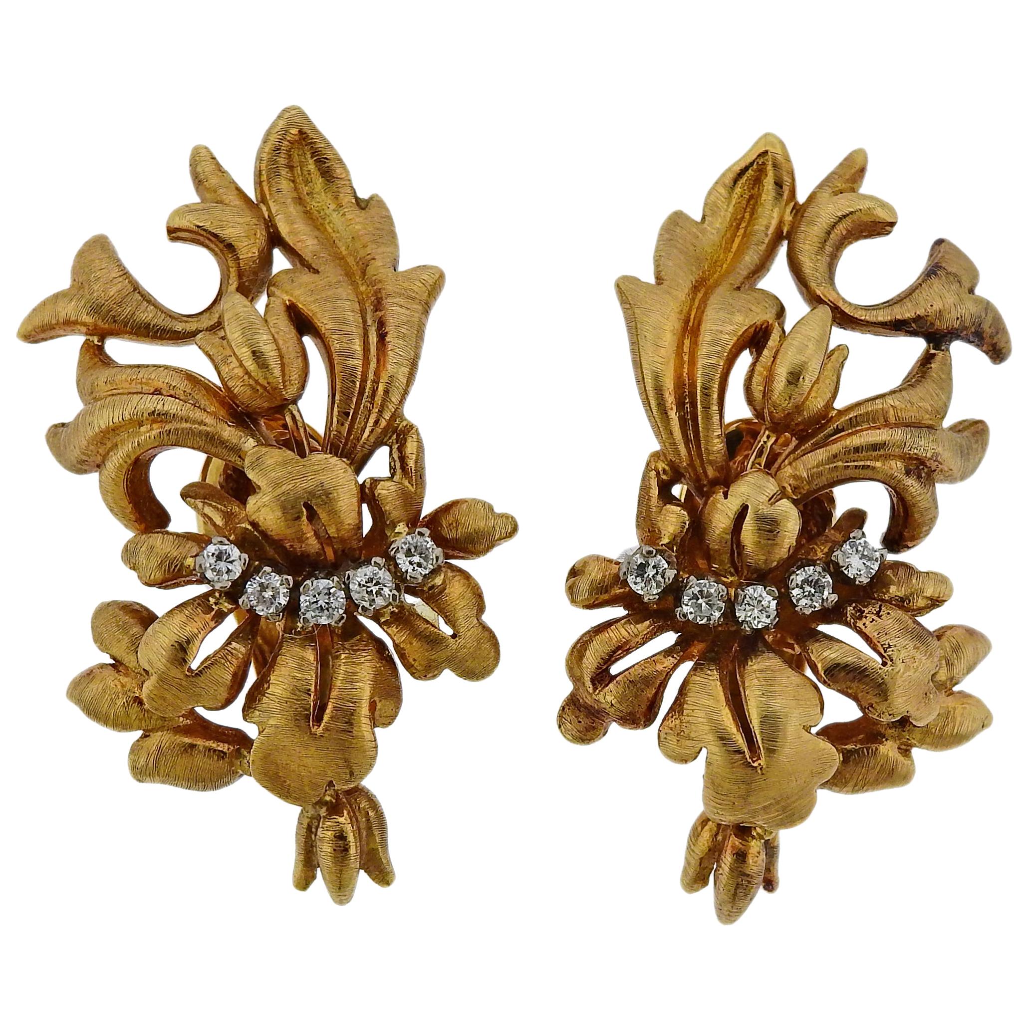 Lalaounis Greece Diamond Gold Earrings