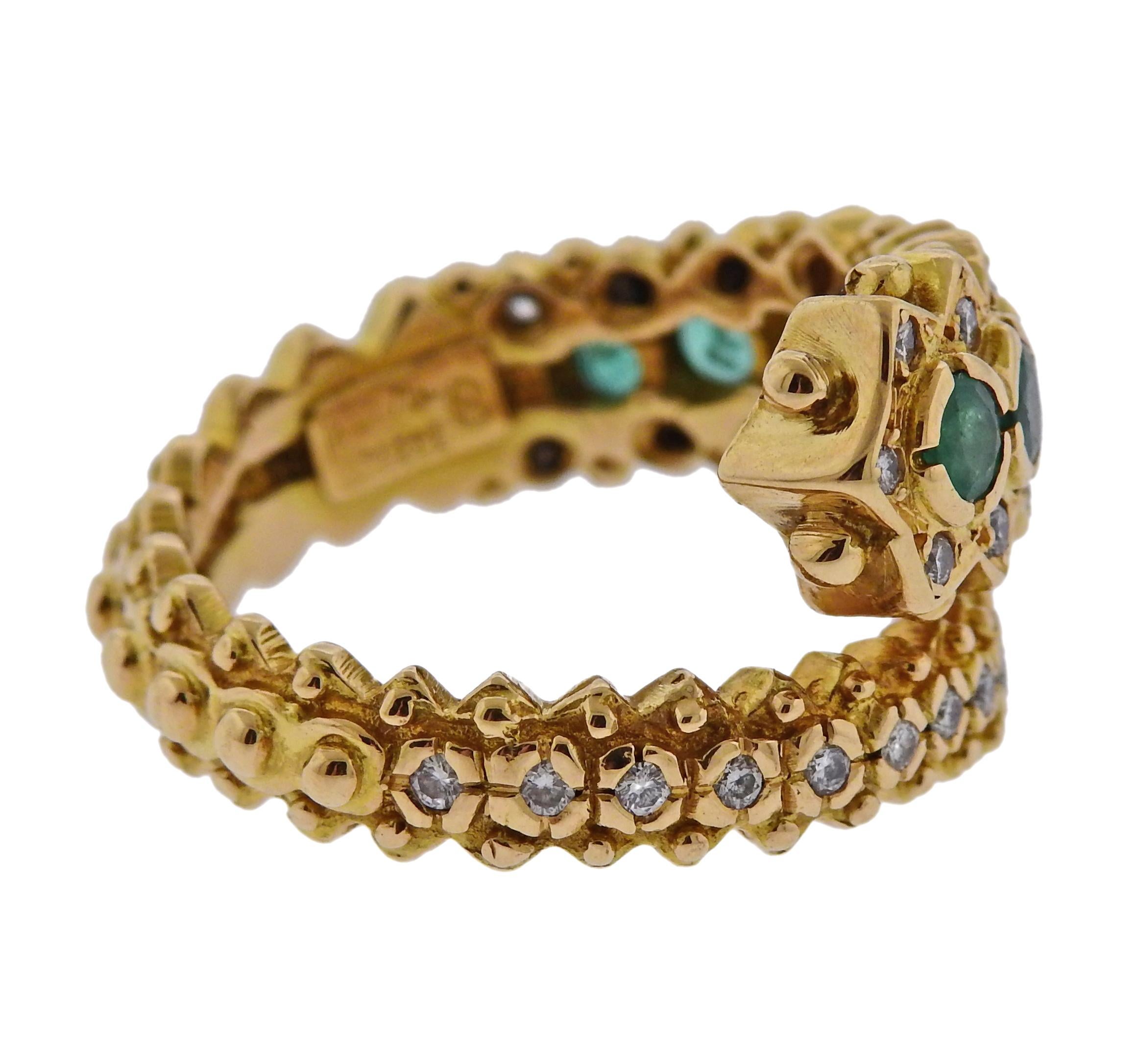 Women's Lalaounis Greece Emerald Diamond Gold Ring