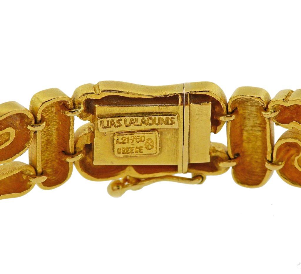 18k yellow gold bracelet by Greek designer Ilias Lalaounis. Bracelet is 7.25