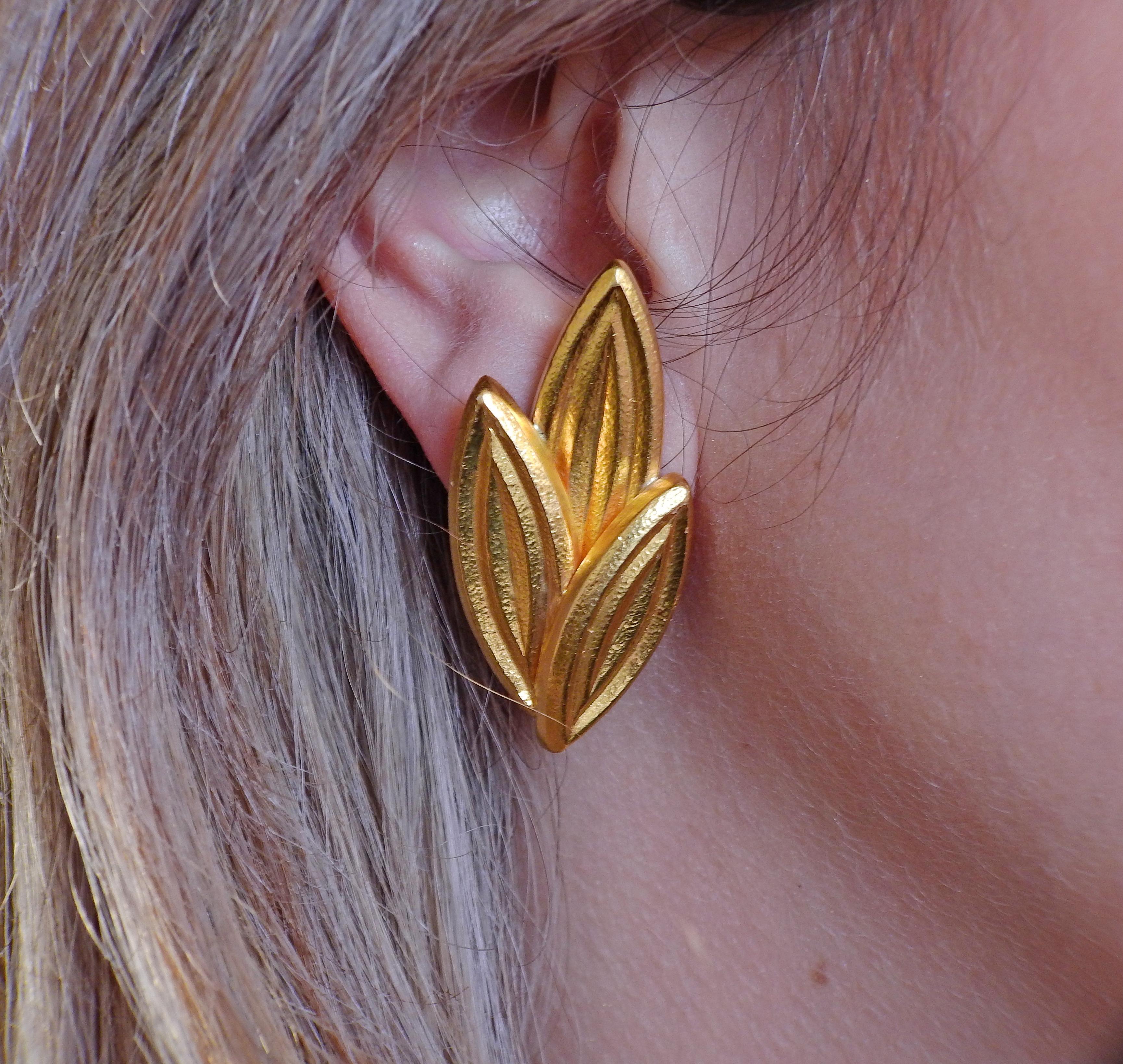 Lalaounis Greece Gold Leaf Earrings 1