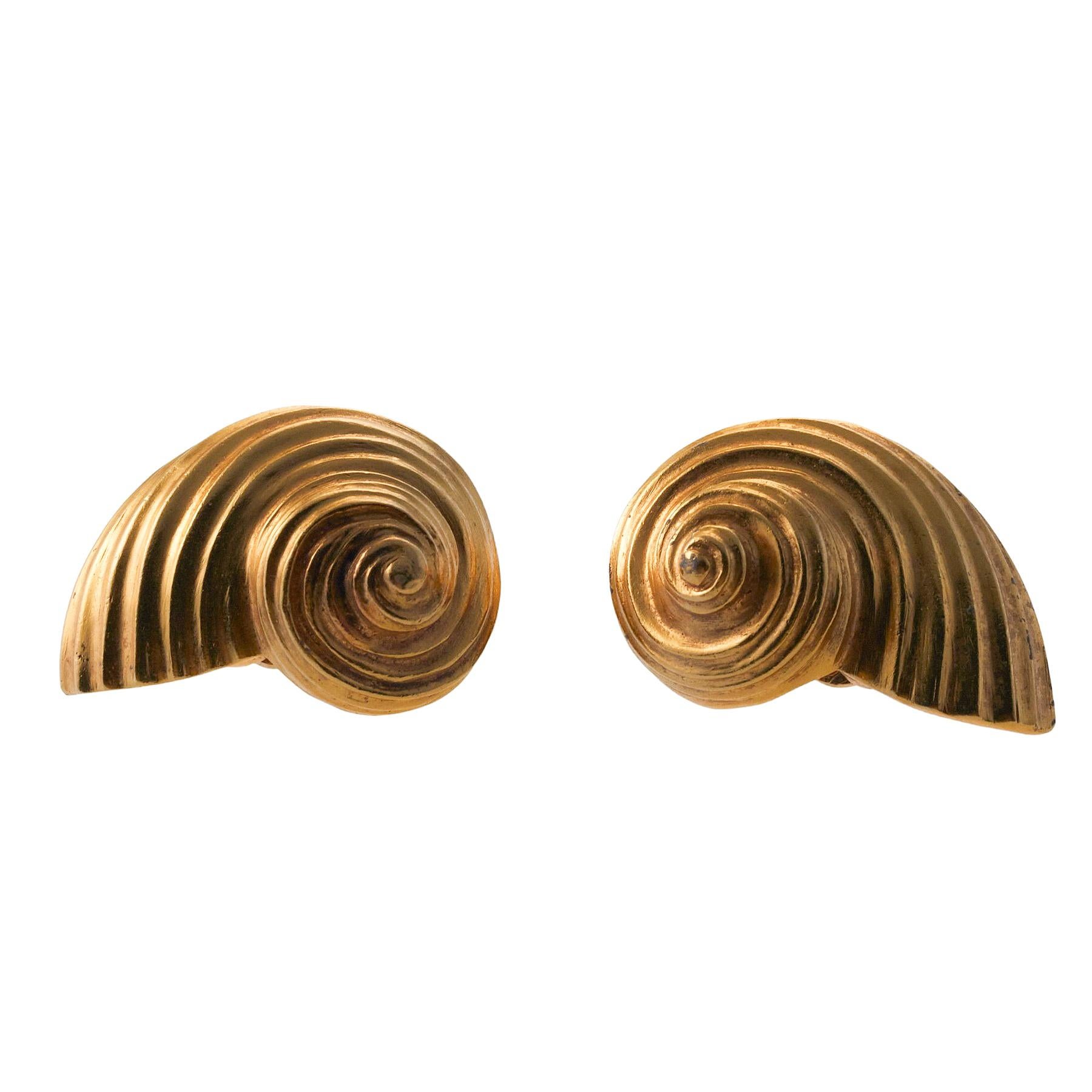 Lalaounis Greece Gold Shell Motif Earrings For Sale