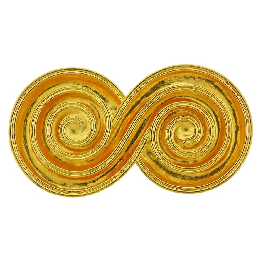 Lalaounis Greece Gold Swirl Brooch Pin For Sale