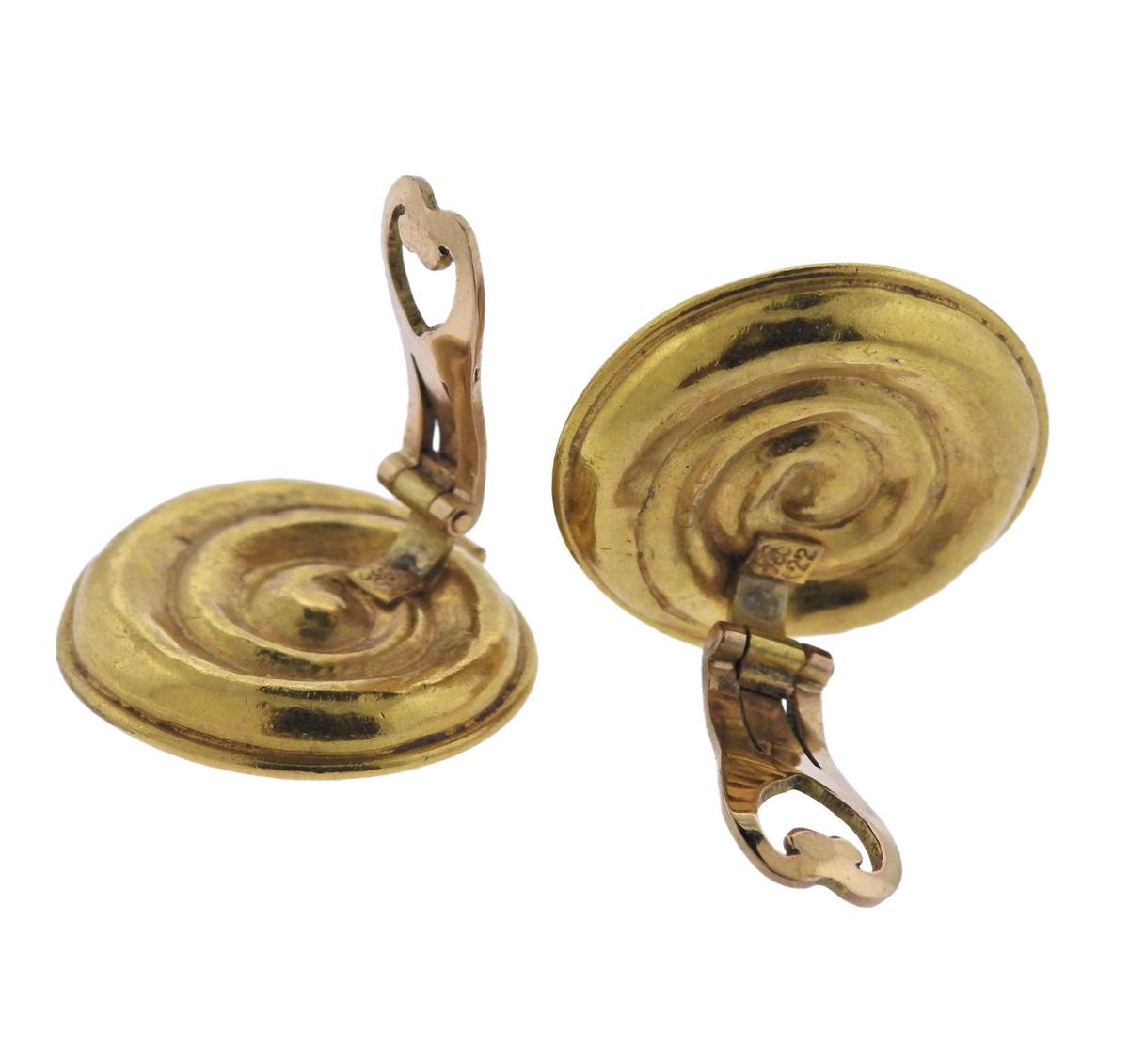 Lalaounis Greece Gold Swirl Earrings In Excellent Condition In Lambertville, NJ