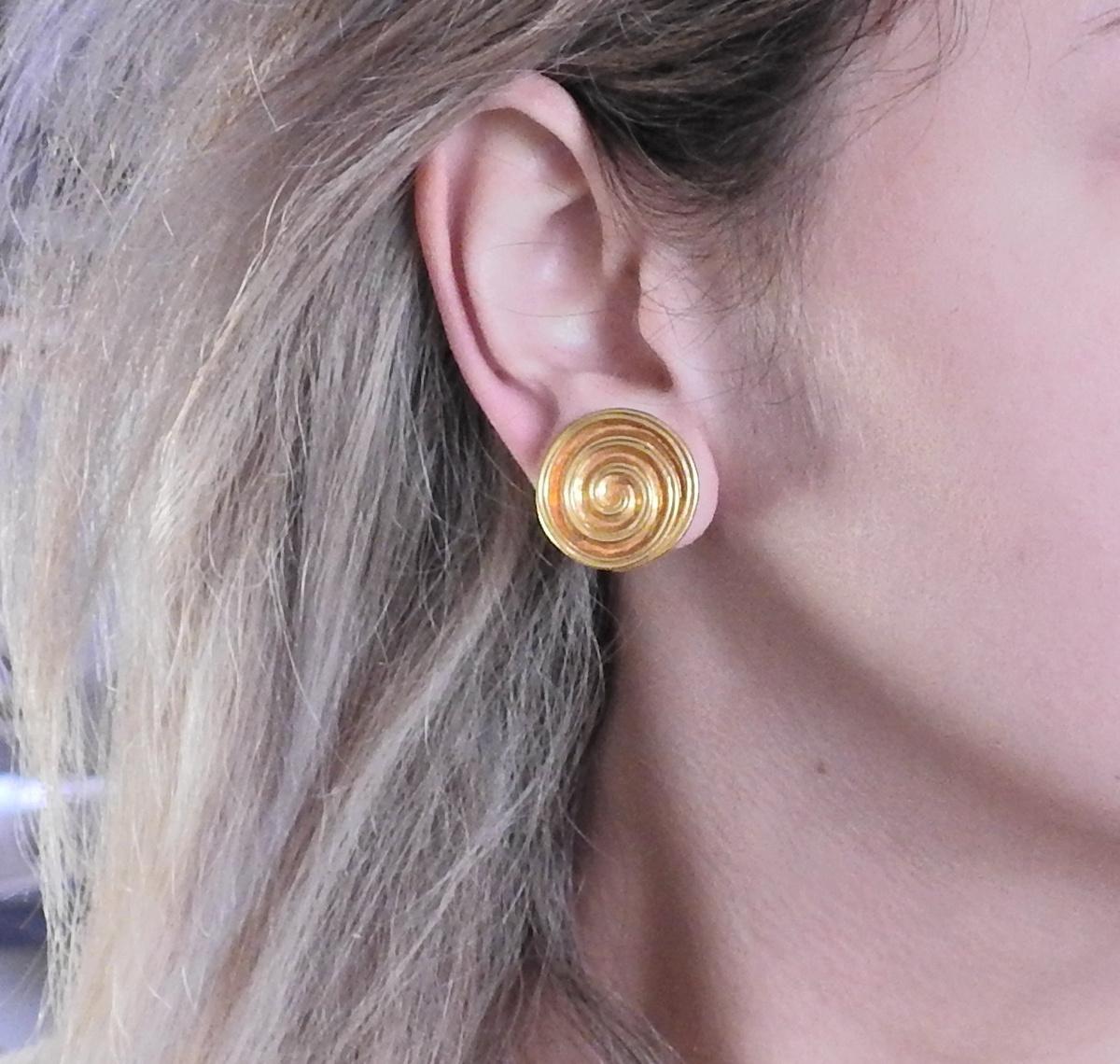 Women's or Men's Lalaounis Greece Gold Swirl Earrings