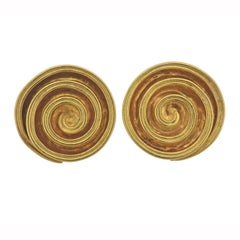 Lalaounis Greece Gold Swirl Earrings