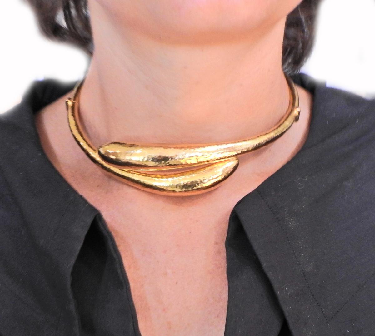 Lalaounis Greece Hammered Gold Collar Necklace 1