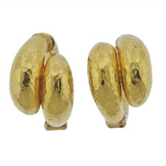 Lalaounis Greece Hammered Gold Hoop Earrings