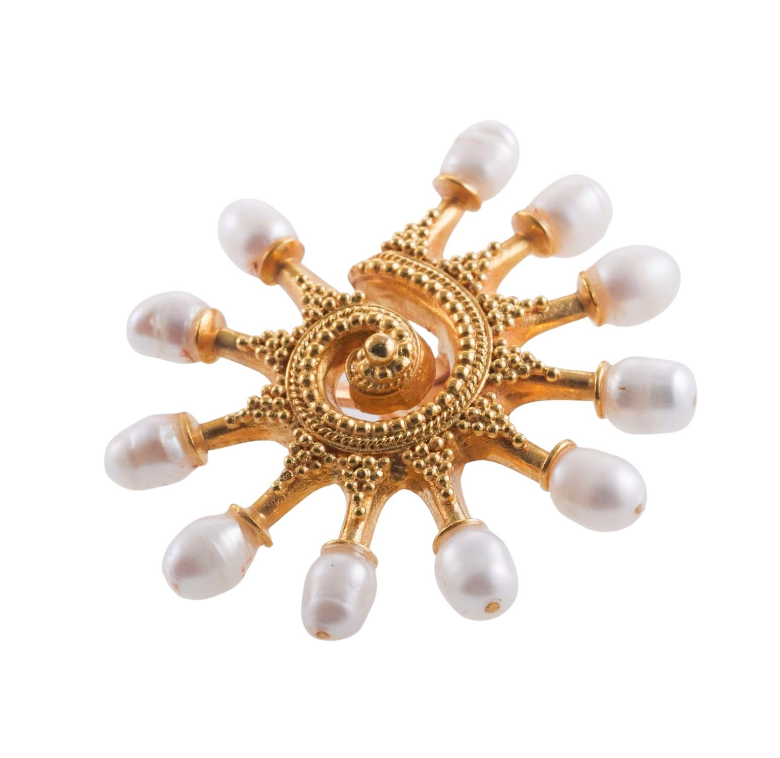 Lalaounis Griechenland Perlen-Ohrringe in Gold mit Wirbel im Zustand „Hervorragend“ im Angebot in New York, NY