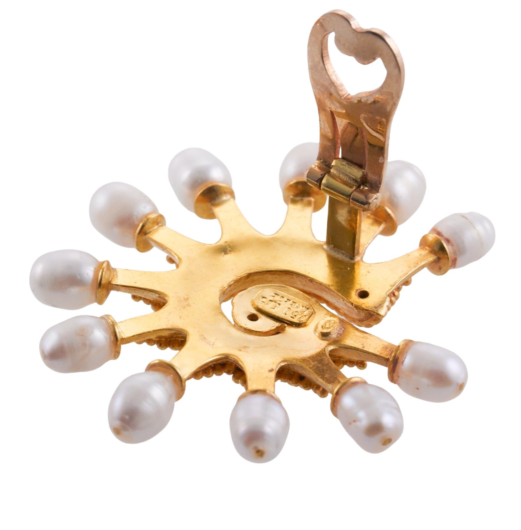 Lalaounis Griechenland Perlen-Ohrringe in Gold mit Wirbel Damen im Angebot