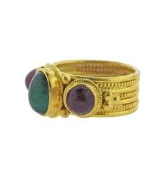 Lalaounis Greece Ruby Emerald Gold Ring