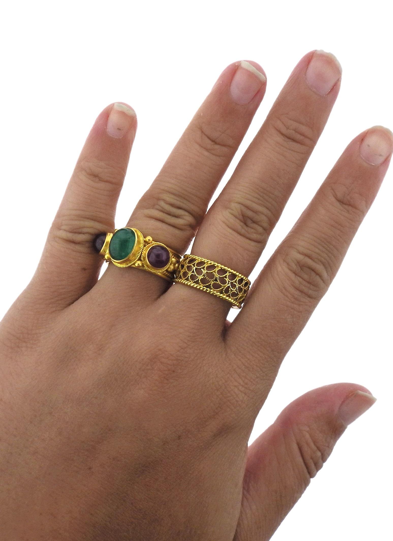 Lalaounis Greece Ruby Emerald Gold Ring 1