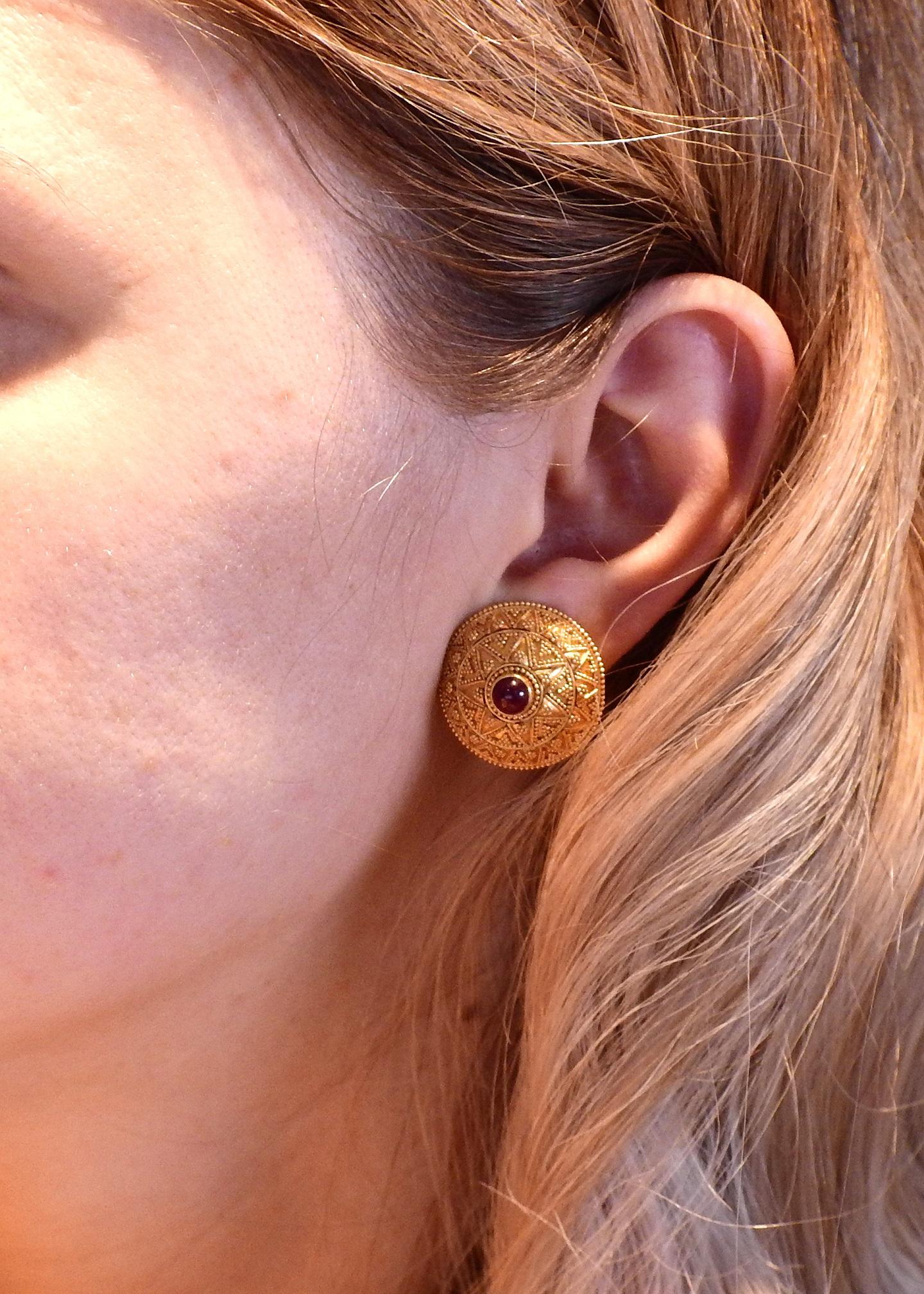 Women's or Men's Lalaounis Greece Ruby Gold Earrings