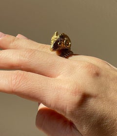 Lalaounis Greece Ruby Gold Ram's Head Ring
