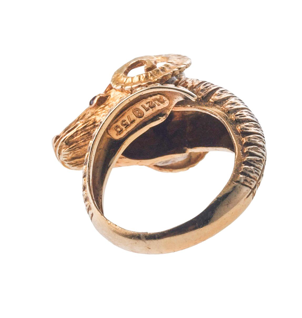 Lalaounis Greece Ruby Gold Ram's Head Ring In Excellent Condition For Sale In New York, NY