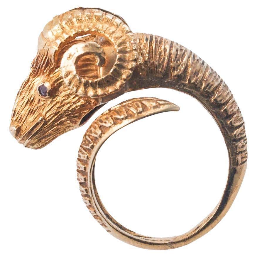 Ram Rng Diamond Gold Ram's Head Ring For Sale at 1stDibs | gold ram head ring ...