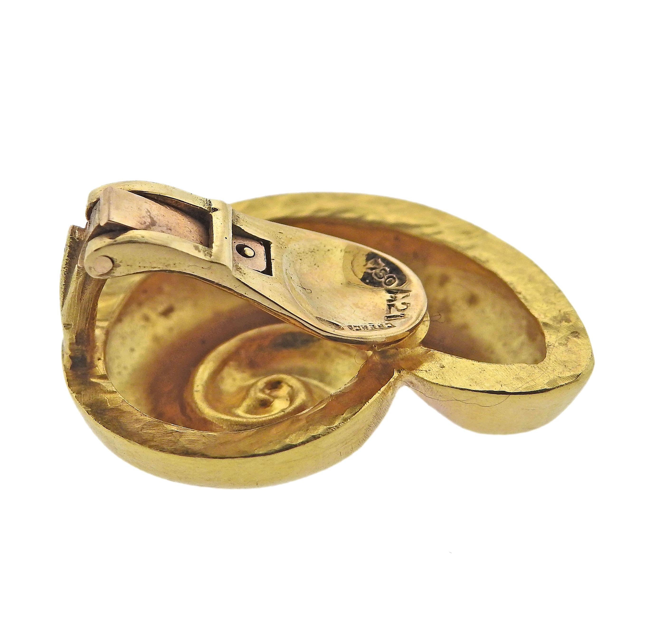 Women's Lalaounis Greece Shell Motif Gold Earrings For Sale