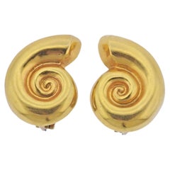 Lalaounis Greece Shell Motif Gold Earrings