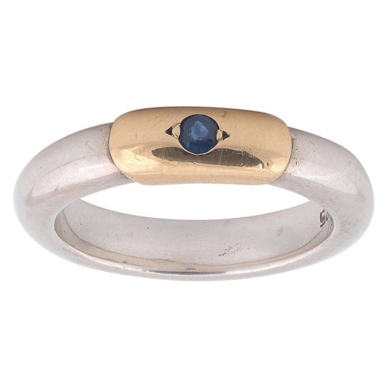Lalaounis Greece Sterling 18 Karat Gold Sapphire Ring