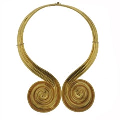 Lalaounis Greece Swirl Motif Gold Collar Necklace