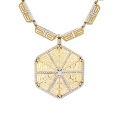 Lalaounis Greek Key Necklace 18k Very Large Gold Pendant Diamonds