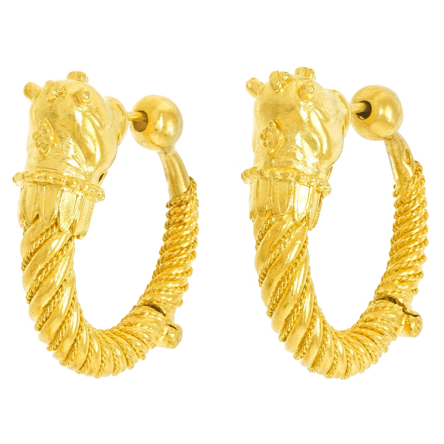 Classical Greek Lalaounis Hellenistic Cow Hoop Earrings For Sale