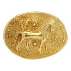 Spilla a forma di cavallo Lalaounis in oro giallo 18 carati, stile vintage
