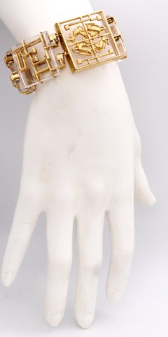 Ilias Lalaounis 1970 Raro bracciale neogeometrico in oro 18Kt con quarzo roccioso intagliato