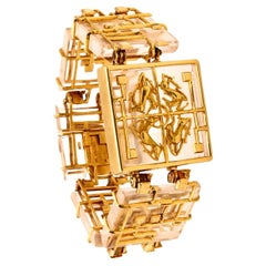 Ilias Lalaounis 1970 Raro bracciale neogeometrico in oro 18Kt con quarzo roccioso intagliato