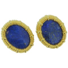 Lalaounis Lapis Lazuli and 18 Carat Yellow Gold Oval Ear Clips