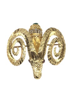 Lalaounis Large Yellow Gold and Gem set Rams head Brooch