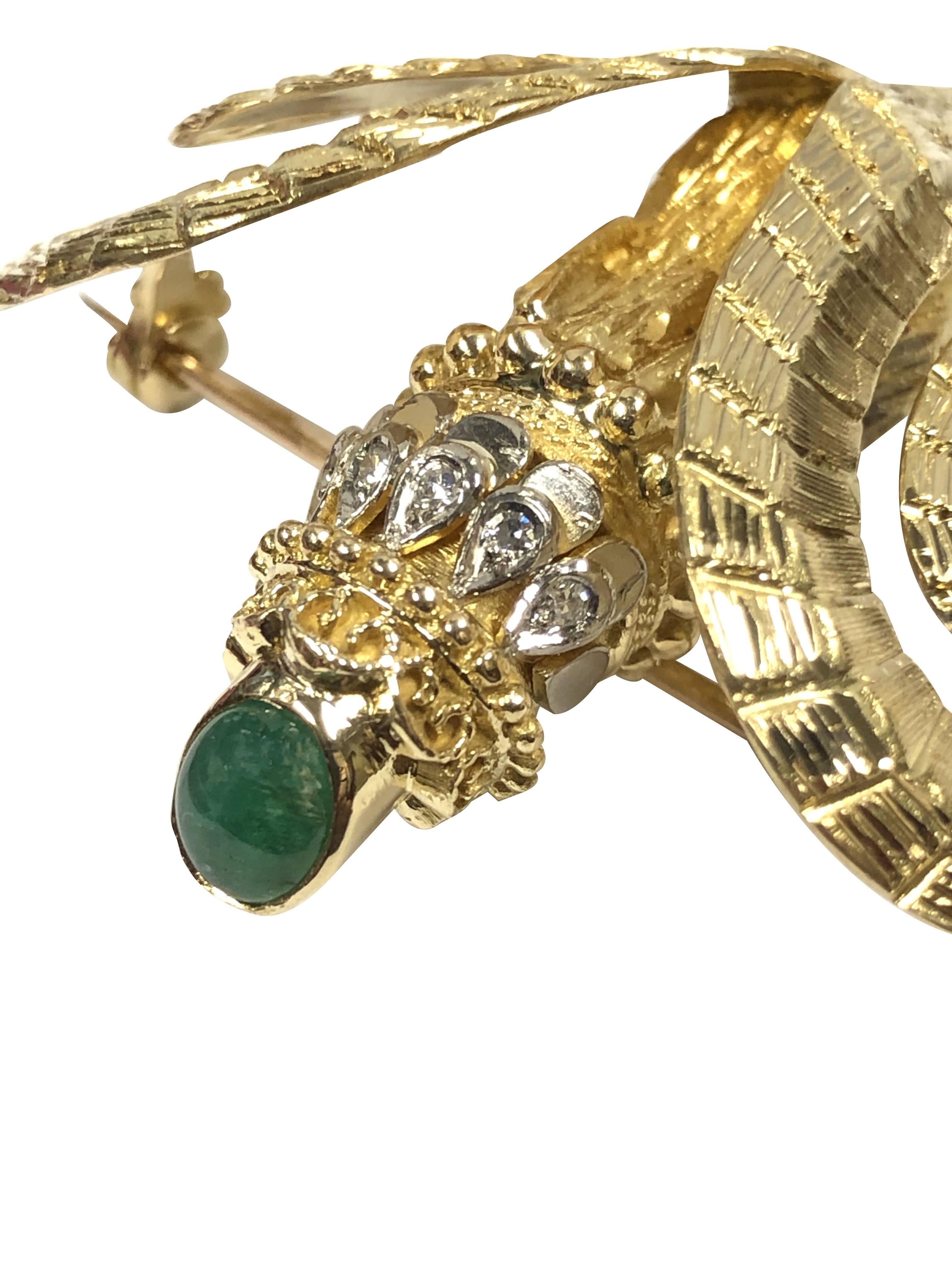 Lalaounis Large Yellow Gold and Gem set Rams head Brooch In Excellent Condition In Chicago, IL