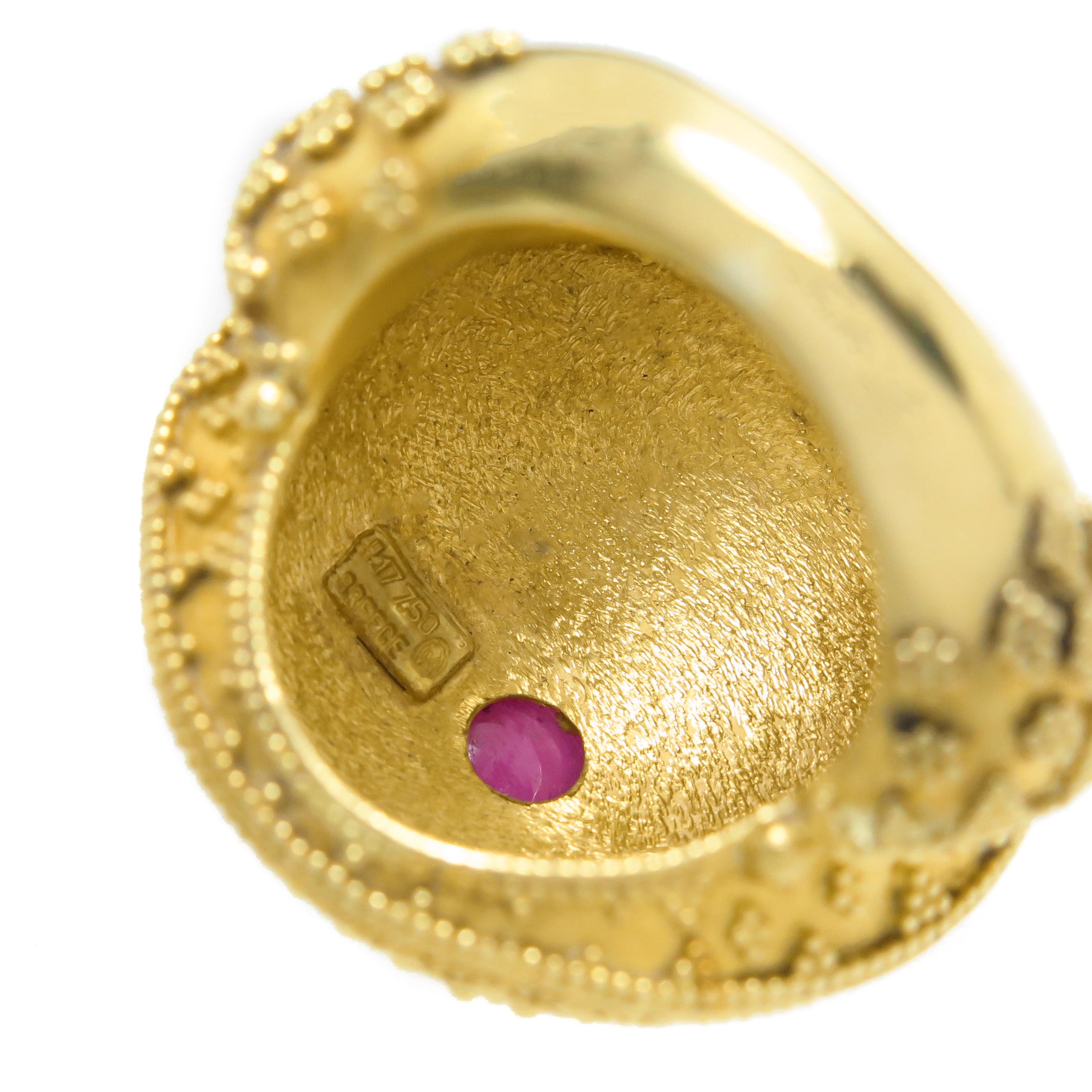Byzantine Lalaounis Large Yellow Gold and Ruby Dome Ring