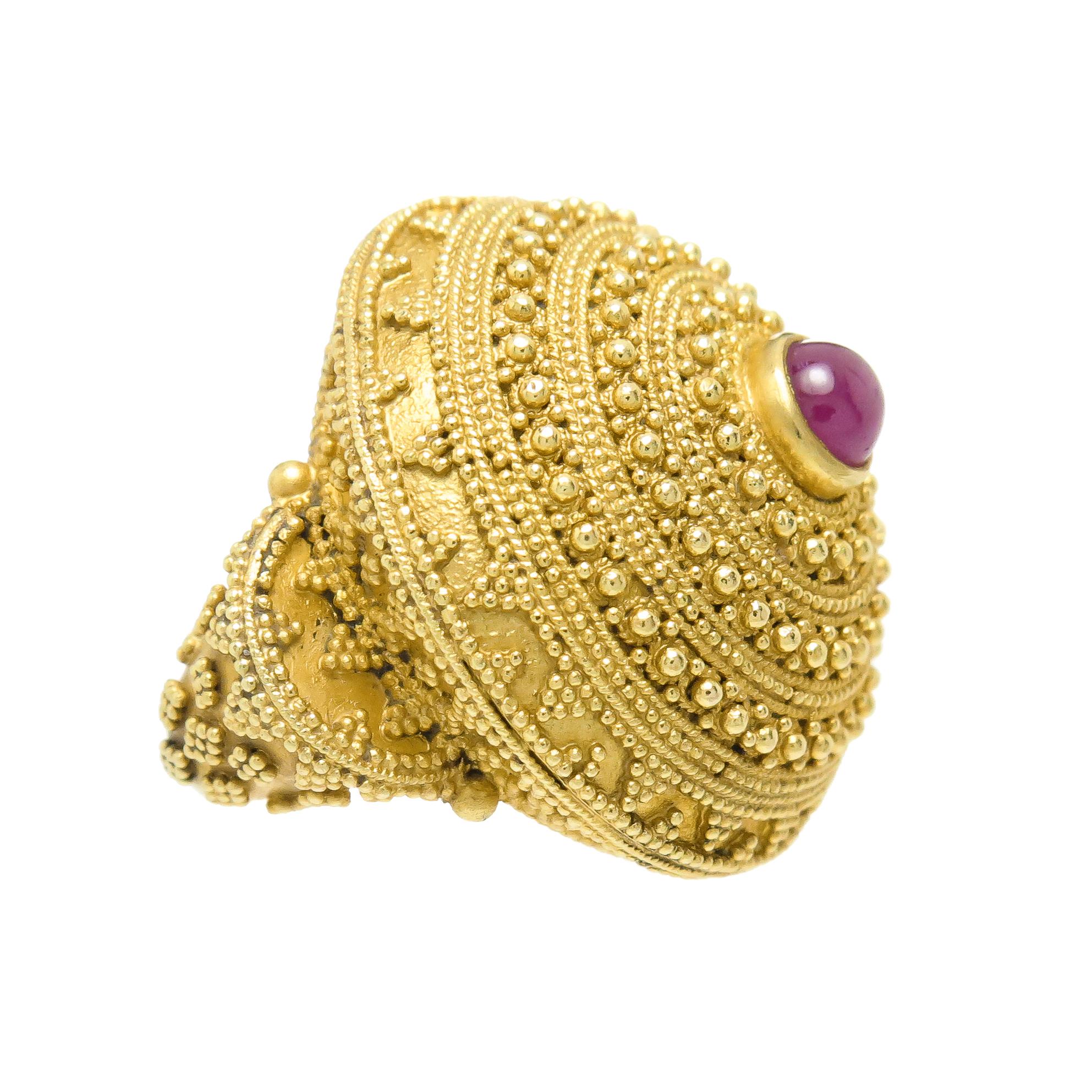 Lalaounis Large Yellow Gold and Ruby Dome Ring