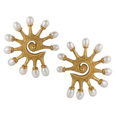 Lalaounis Macedonian Sun Pearl Ear Clips