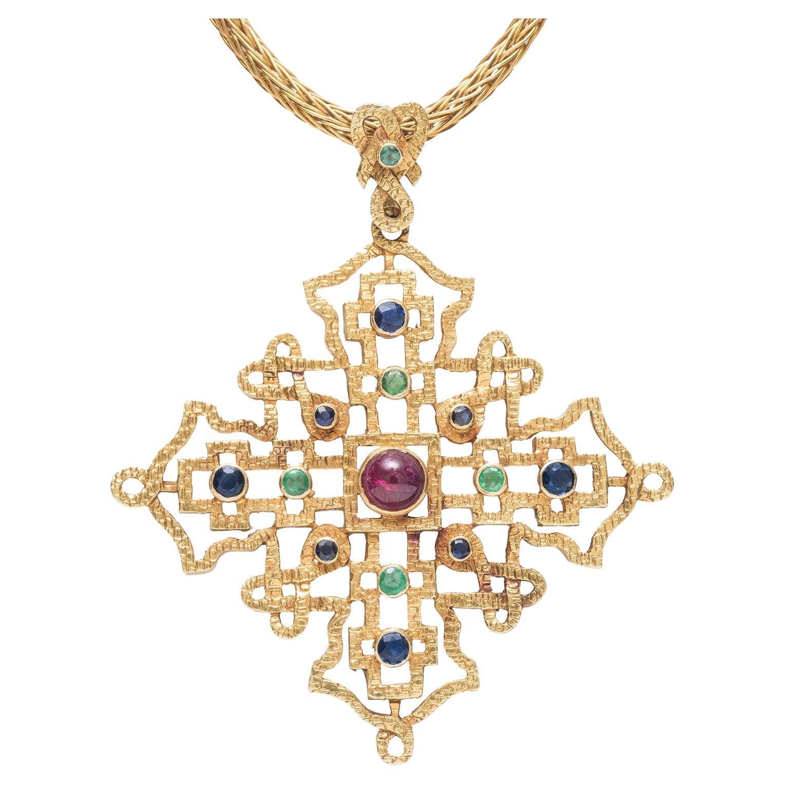 Lalaounis Collier de croix multi-gemmes maltaises