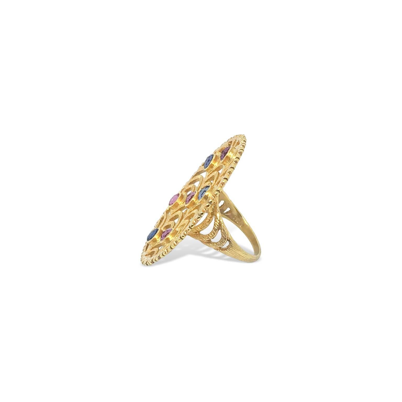 LALAoUNIS Nubia Ring in 18k Yellow Gold with Light Pink and Blue Sapphires In New Condition For Sale In New York, NY